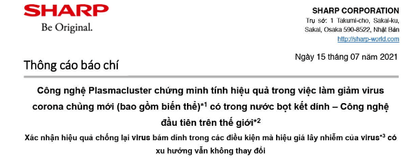 Công nghệ Plasmacluster có khả năng làm giảm virus Corona