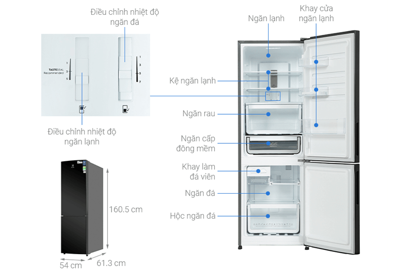 Kích thước tủ lạnh Electrolux EBB2802KH