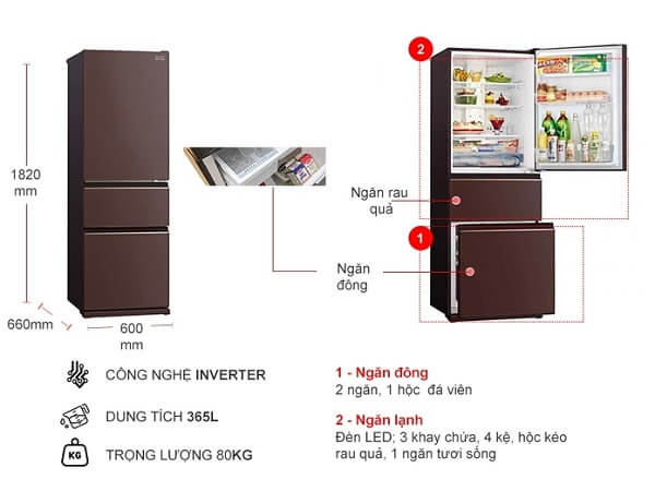 Tủ lạnh 3 ngăn 365L Mitsubishi MR-CGX46EN-GBR-V